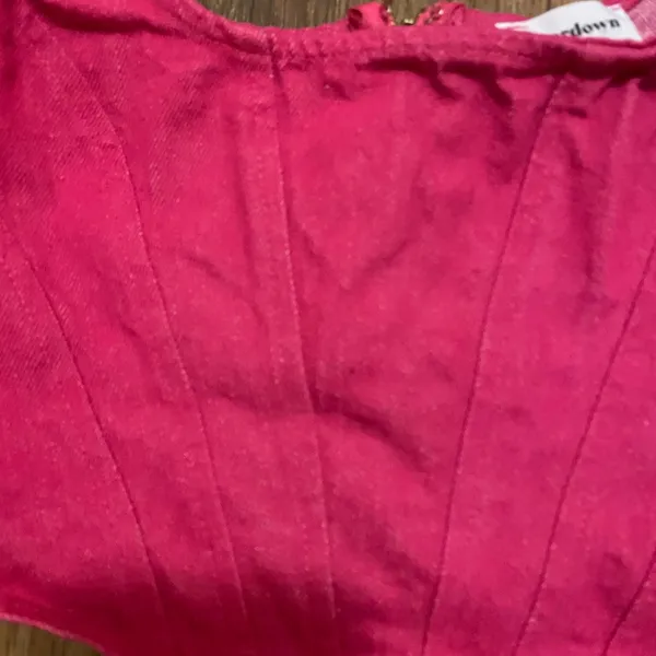 Superdown Womens Hot Pink Denim Crop Cropped Corset Tank Top S Small Bust 30” - Image 2