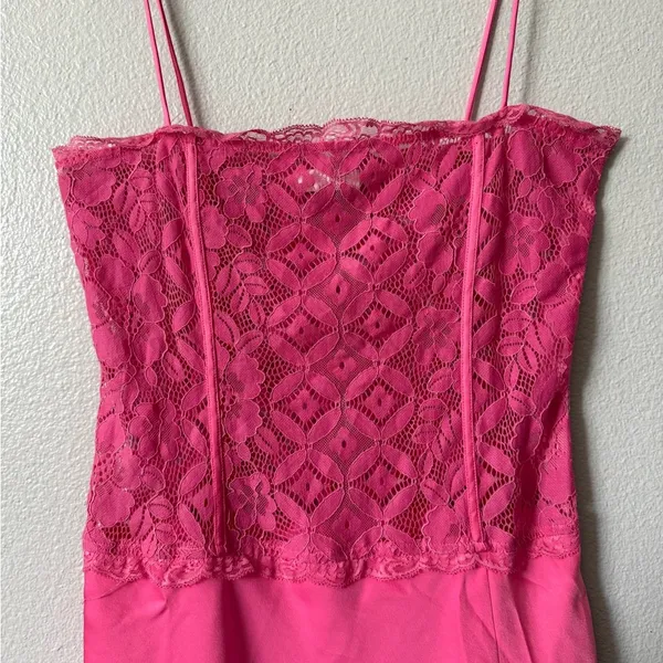 Meshki Hot Pink Lace Slip Mini Dress Size Large Satin Lace Party Date Night - Image 5