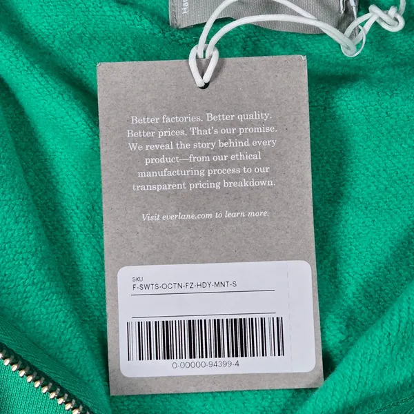 Everlane Organic Cotton Full Zip Hoodie Bright Jade Green Size Small‎ Cropped - Image 5