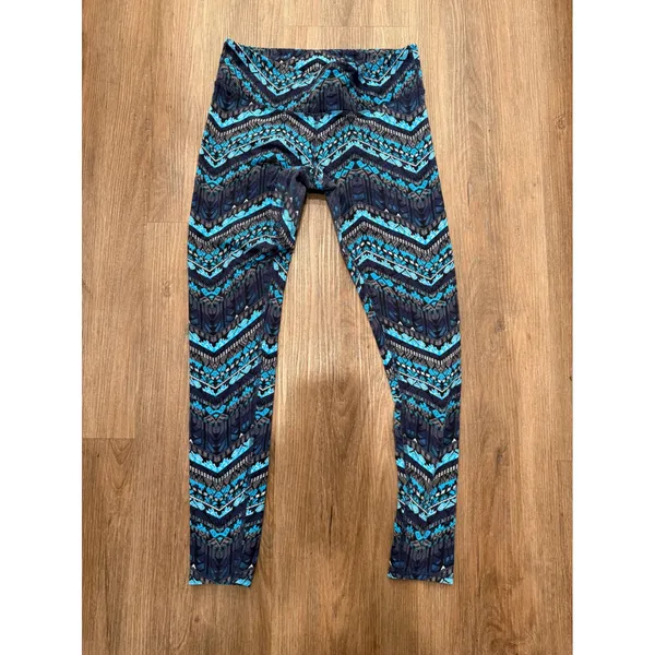 Alo Yoga Womens Blue Geometric Chevron Print Activewear Leggings Size L 3678 - Image 2