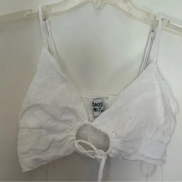 Princess Polly Smocked Tie Front Crop Top Size 6 White Spaghetti Strap - Image 4