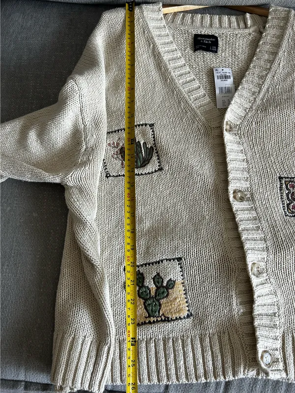 Abercrombie Knit Oversized Novelty Cardigan XXL Western Prairie Patchwork Chunky - Image 7