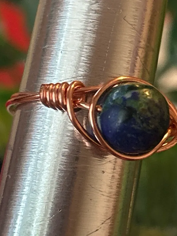 💍 Handcrafted chrysocolla copper wire wrapped crystal ring size 6.5 - Image 3