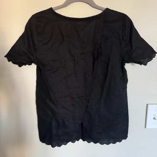 J. Crew Women Size 0 Linen Eyelet Lace Black Cross Open Back Blouse Top - Image 6