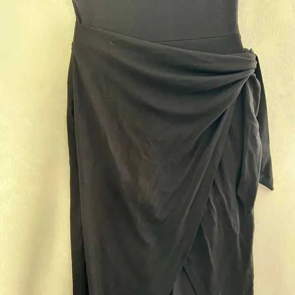 Reformation Black Wrap Midi Dress Tie Waist Sustainable Lyocell Stretch Size S - Image 6