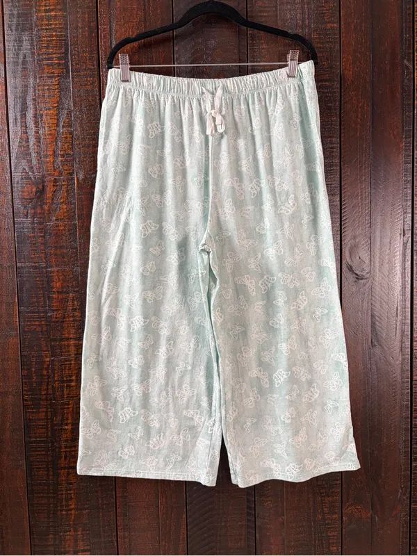 Karen Neuburger Light Turquoise Short Sleeve Pajama Set Wide Leg Capri XL - Image 8