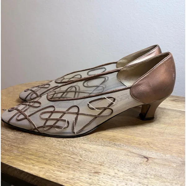 Vintage Paloma Italy Bronze Mesh Kitten Heels 8.5B Soutache Y2K Needs Repair - Image 9