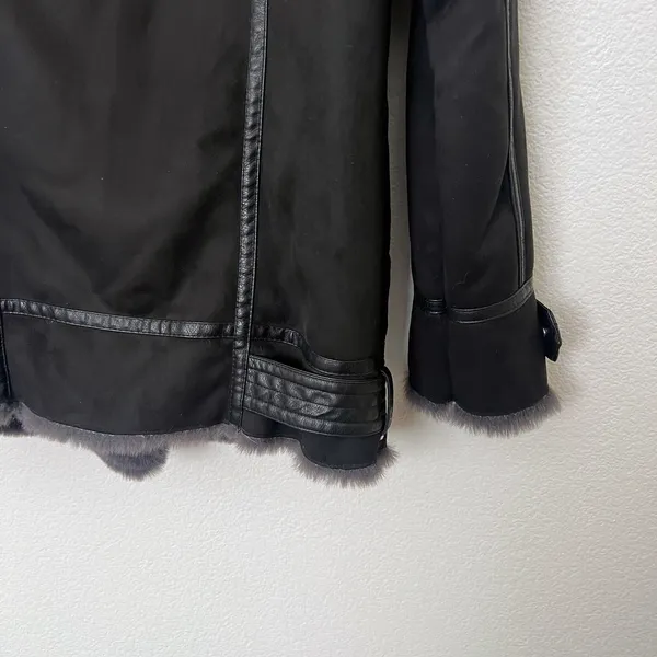 [Zara] Black Faux Fur Suede Double-Faced Oversized Moto Jacket Blogger Fave XS - Image 8