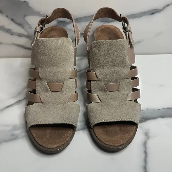 TOMS Women's Beige Block Heel Majorca Woven Sandals Sz 7.5 Minimalist Casual - Image 2