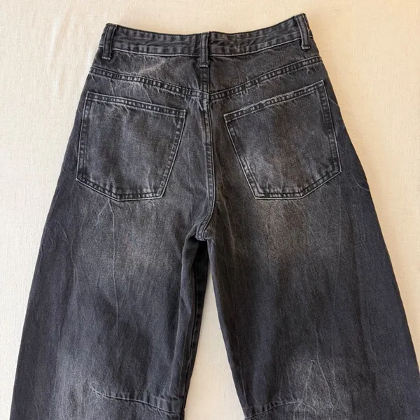 Zara TRF Size 0 Washed Black Barrel Leg Jeans Y2K Skater 100% Cotton - Image 5