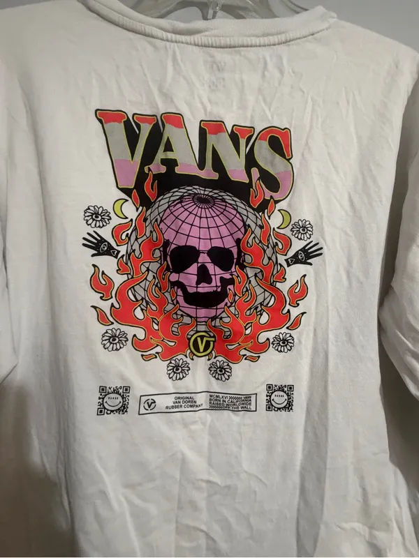 Vans White Long-Sleeve Pocket Tee with Pink Chest Graphic - Image 5