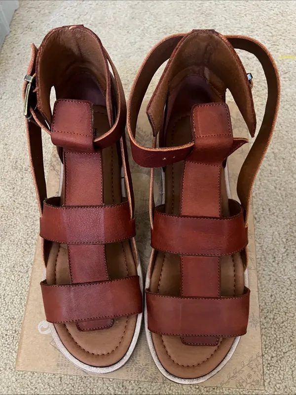 Free People Brown Leather Strappy Ankle Wrap Sandals - Image 2