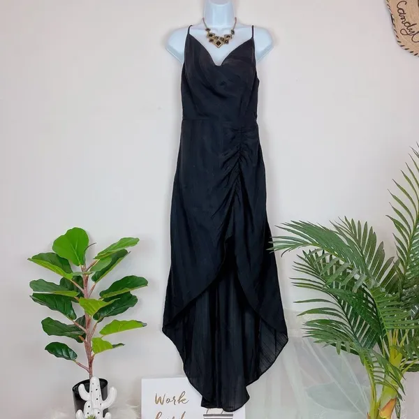 Bellevue Olivia Black Cowl Neck Gown Maxi Dress with Ruched Hem Wedding Guest - Image 2
