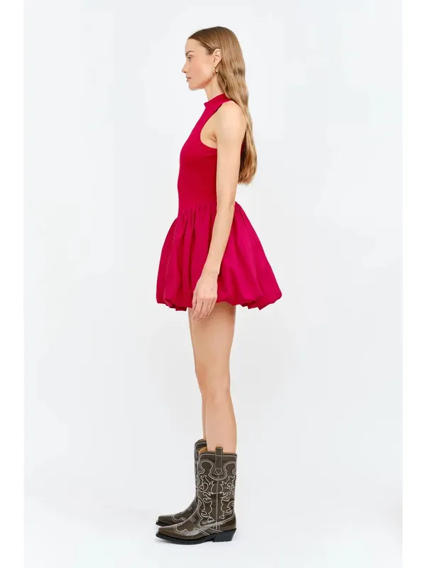 Sofie The Label Mixed Material High Neck Bubble Skirt Crimson Red Size M - Image 2