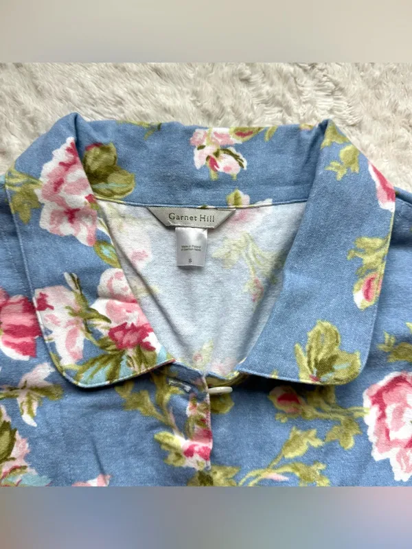 Garnet Hill Organic Cotton Heritage Flannel Pajama Top Shirt S Blue Floral NWOT - Image 6