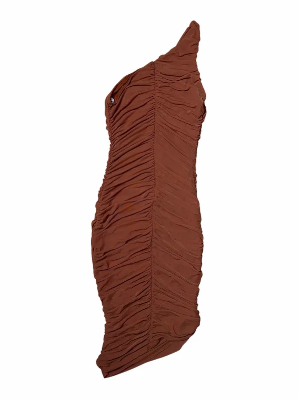 Lulus Already RSVP’d Brown Ruched One Shoulder Bodycon Midi Dress Womens M - Image 9