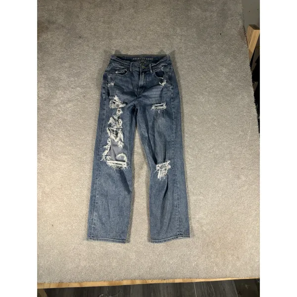 American Eagle Highest Rise 90s Boyfriend Jeans Womens 4 Reg Blue‎ Distressed - Image 3