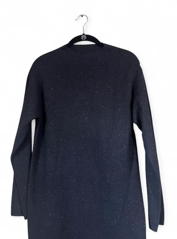 M&S Collection Sweater Dress SzM Long Sleeve Knit Midi Side Slit Metallic Thread - Image 3