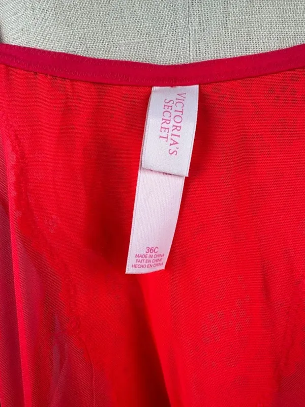 Victoria's Secret Red Lace Mesh Bustier Teddy 36C Y2K Ruffle - Image 7