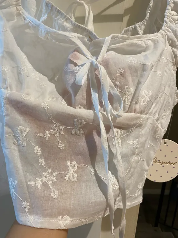NWT passport white cute cotton milkmaid crop top - Image 5