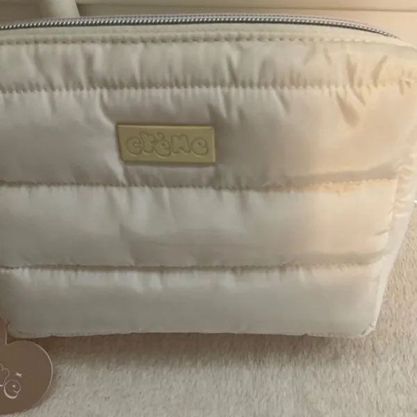 etäme Quilted Cream Cosmetic Pouch - Soft Travel Makeup Case - Image 2