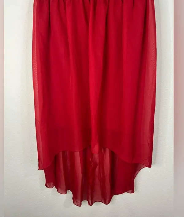 Mod Modele Strapless High Low Dress Small Black Red Chiffon Formal Party Gown - Image 6