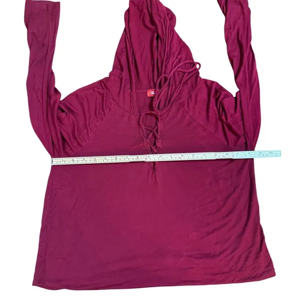 Y2K Skater Top Burgundy Lace Up Lightweight Hoodie Long‎ Sleeve Sz M - Image 7