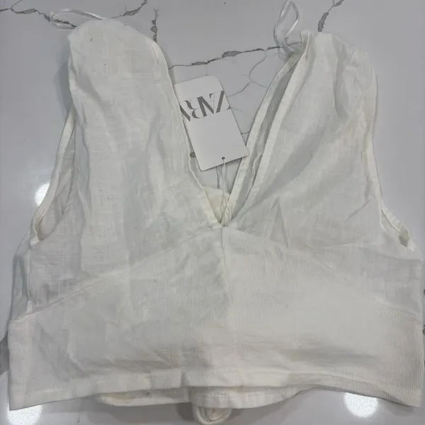 Zara Tank Top Womens Size Small Sleeveless Tie Front Crop Top White Beachy NWT - Image 5