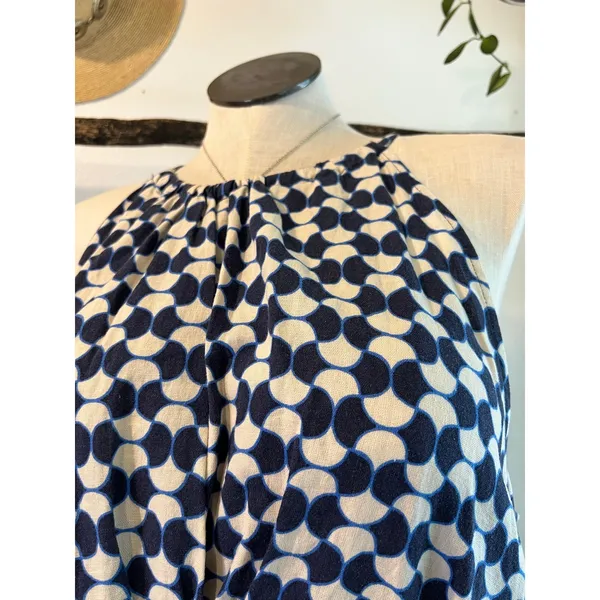 Ava & Viv Blue Linen Blend Mod Retro Print High Neck A Line Dress Size 2X - Image 3