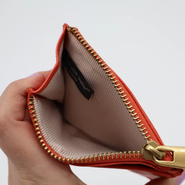 Margot New York Women's Red Pebbled Leather Credit Card Slots Zipper Wallet - Image 4