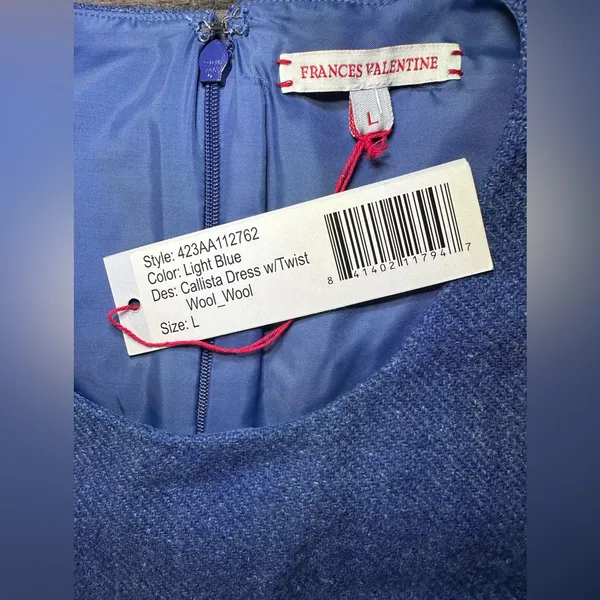 FRANCES VALENTINE Callista Wool-Blend Dress Blue NWT Large Chic - Image 10