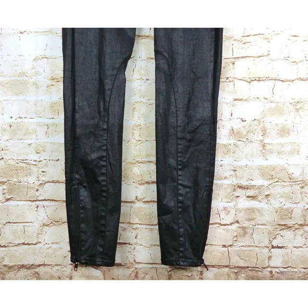 Madewell Jeans Womens 26 Black Skinny Ankle Leather Coated Biker Moto Zip Pocket - Image 5