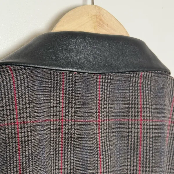 Willi Smith blazer wmns 8 Glen‎ plaid red gray faux leather collar single button - Image 10