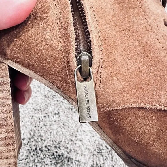 MICHAEL MICHAEL KORS Carrigan‎ Lace-Up Booties Brown Leather Mob Wife Moto 8.5 - Image 6