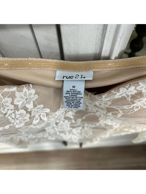 Rue21 Women's Cream Floral Lace Corset Top M Coquette Romantic Sheer Long Sleeve - Image 4