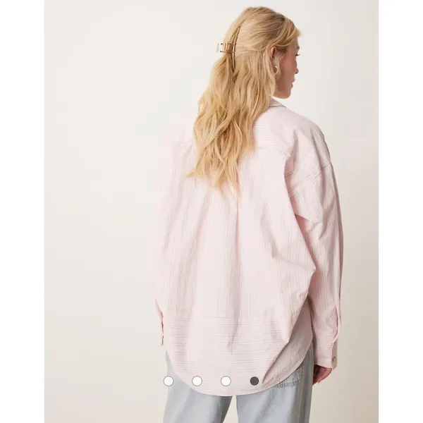 We The Free Striped Button Down Womens L Pink Coastal Boho‎ Oversized Shirt - Image 3