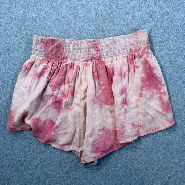 Surf Gypsy Tie Dye Split Leg Swim Cover-Up Shorts Size Medium Pink Elastic Waist - Image 9