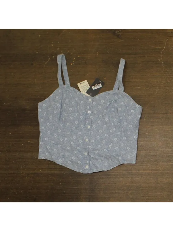 NWT Levi's Bustier Shirt Top Adjustable Straps 94417599 Blue Indigo Floral M - Image 2