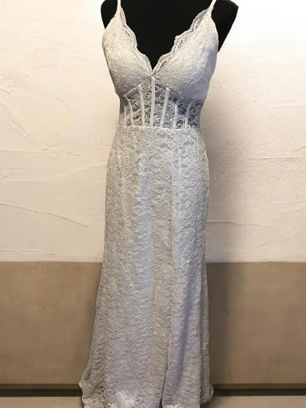 Morgan & Co. White Lace V-Neck Maxi Dress - Image 3