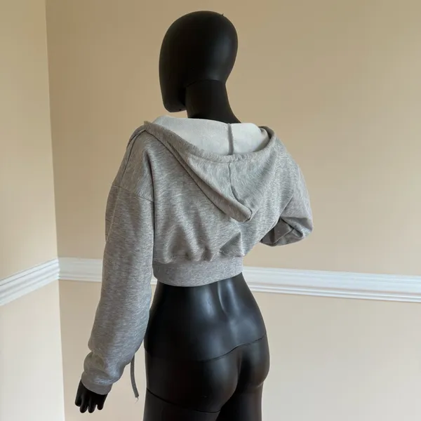 Crop Top Hoodie Sweatshirt Vneck Long Sleeve Top Tee Blouse Gym Sport Top Tshirt - Image 5
