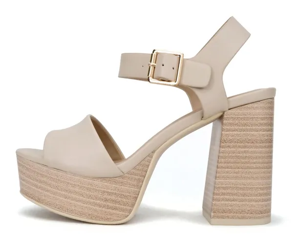 Nude Faux Leather Chunky Heel Platform Wedge - Image 2