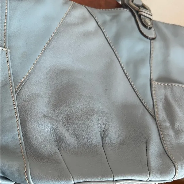 Tignanello rare Blue Leather Shoulder Bag multi striped interior - Image 9