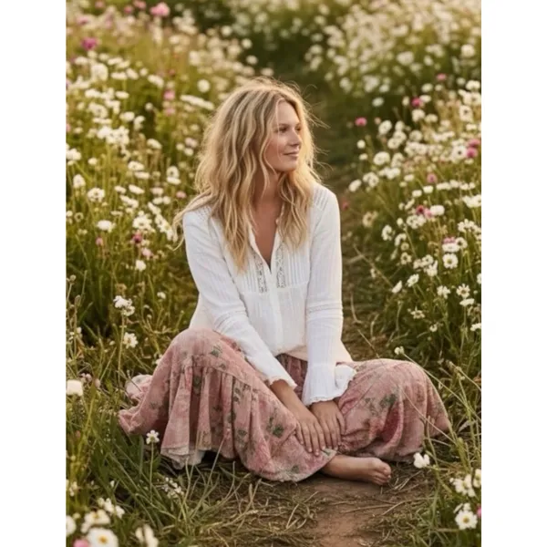 Free People Ethereal Dainty Cottage Bordeaux Floral Maxi Skirt Size XS - Image 3