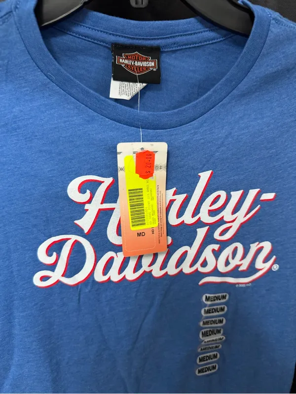 Women’s Schaeffer’s Harley-Davidson Navy Blue Tee with White Script Size Medium - Image 3