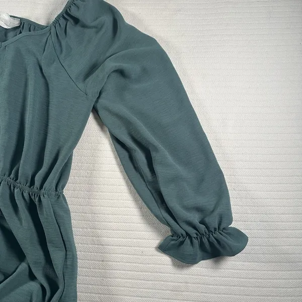 Honeyme Women’s Medium Green Wide Leg Jumpsuit Long Sleeve Elastic Waist Boho - Image 6