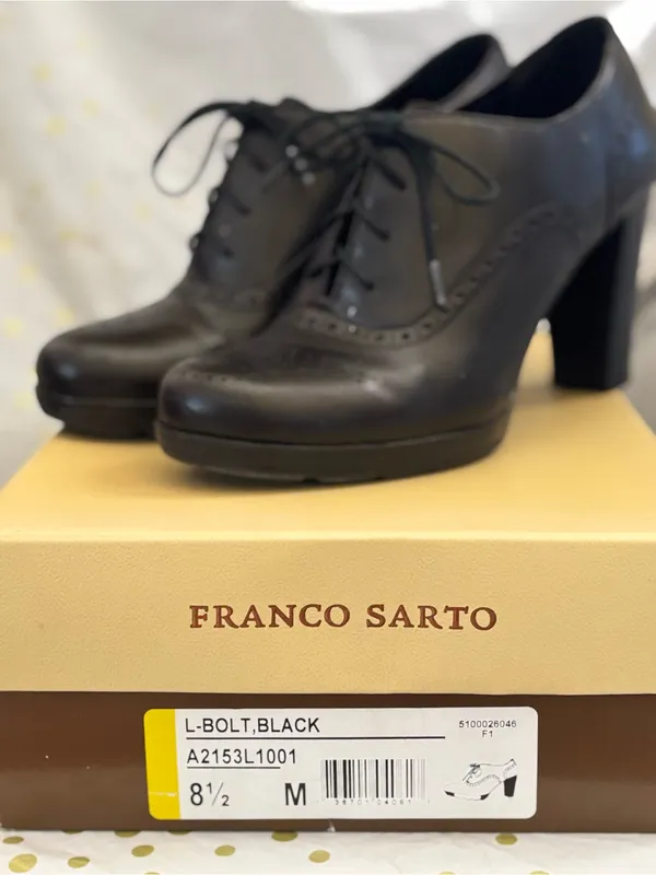 Franco Sarto Black Lace-Up Brogue Heel Boots - Image 4