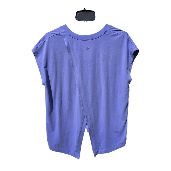 Athleta Explore Tee Adonis Blue V-Neck Split Tie Back Cap Sleeve Top 586522 L - Image 4