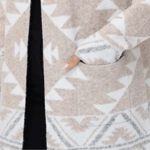 NWT Frye Ladies' Patterned Cardigan Sweater Oatmeal Combo M - Image 5