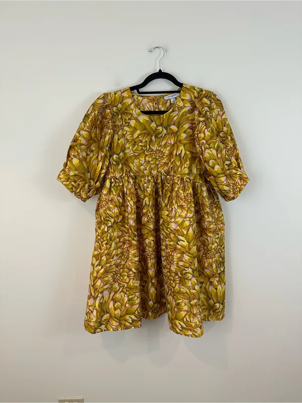 Kika Vargas for Target Mum Floral Puff Sleeve Yellow Mini Dress Size Large - Image 2