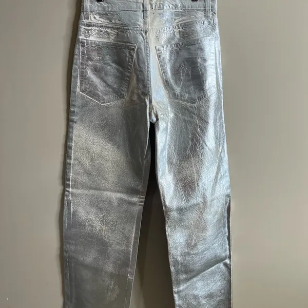 Zara silver metallic coated boyfriend fit straight leg jeans size 2 - Image 12